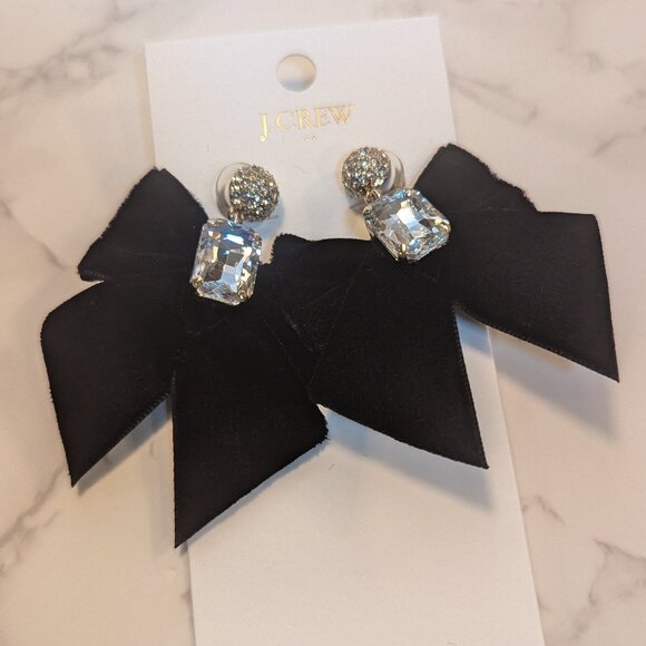 J.Crew Factory Velvet Bow Crystal Statement Earrings - Picture 2 of 6